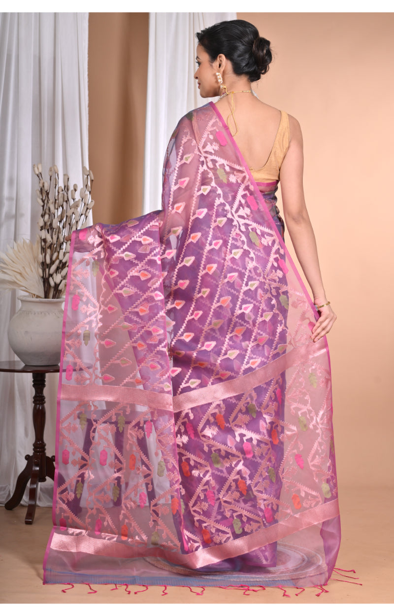 Morchari Heavy Jamdani Silk Orzanga Saree-Purple | Grocsy