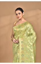 Morchari Banarasi Silk Chanderi Saree-Green | Grocsy