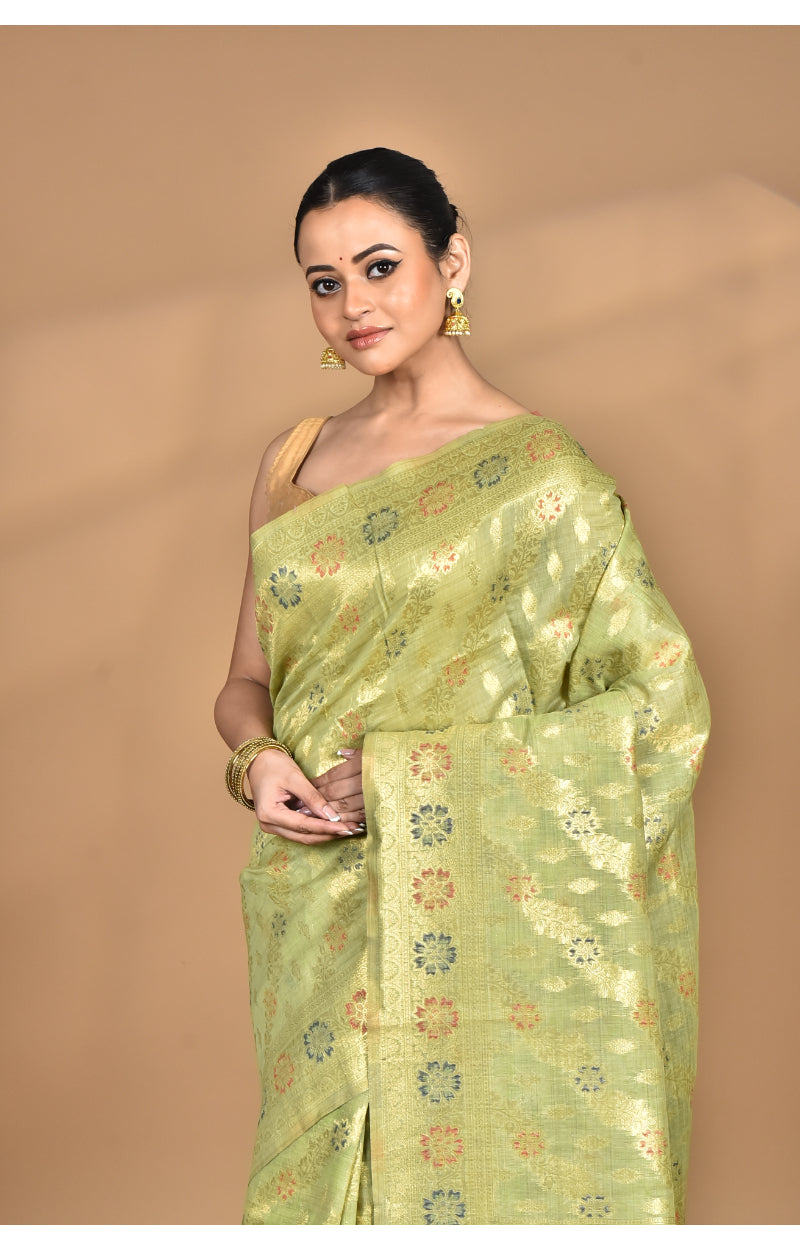 Morchari Banarasi Silk Chanderi Saree-Green | Grocsy