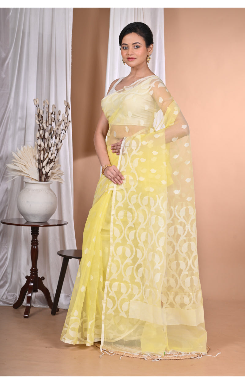 Morchari Heavy Jamdani Saree-Yellow | Grocsy