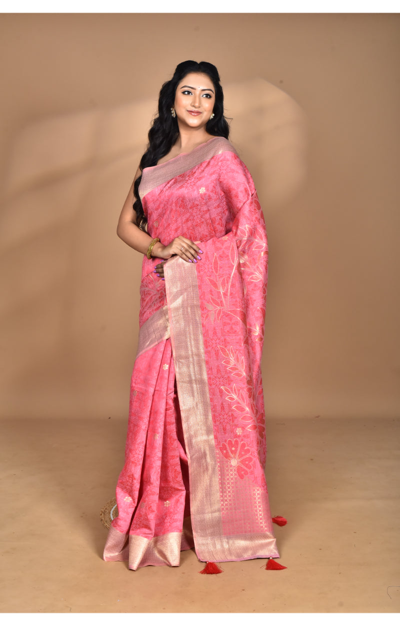 Morchari Jari Sami Silk Saree-Pink | Grocsy