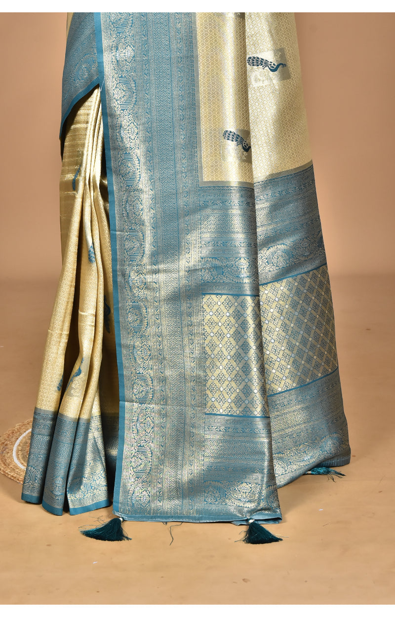 Morchari Women Desgin Banarasi Silk Saree-Beige | Grocsy