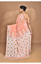 Morchari Pure Cotton Dhakai Jamdani Handloom Saree-Peach | Grocsy