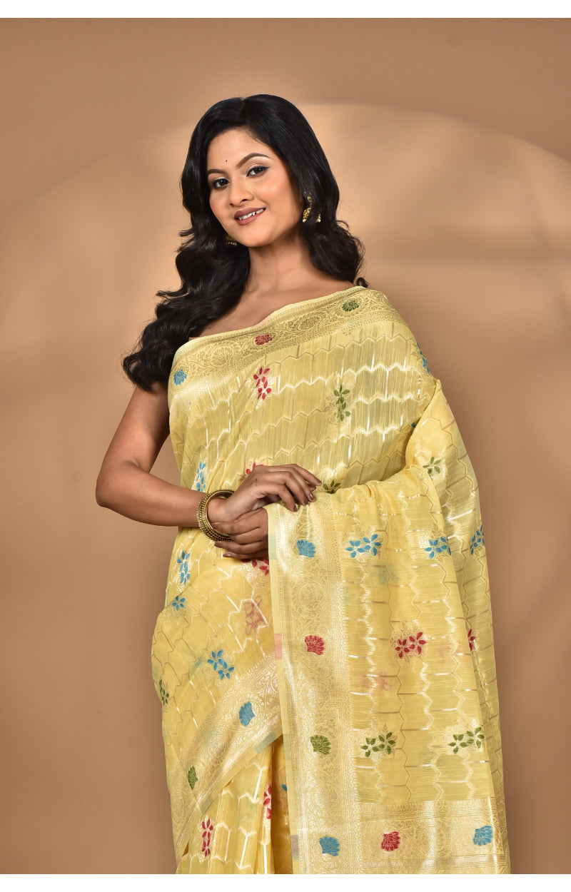 Morchari Women Desgin Chanderi Silk Saree-Yellow | Grocsy