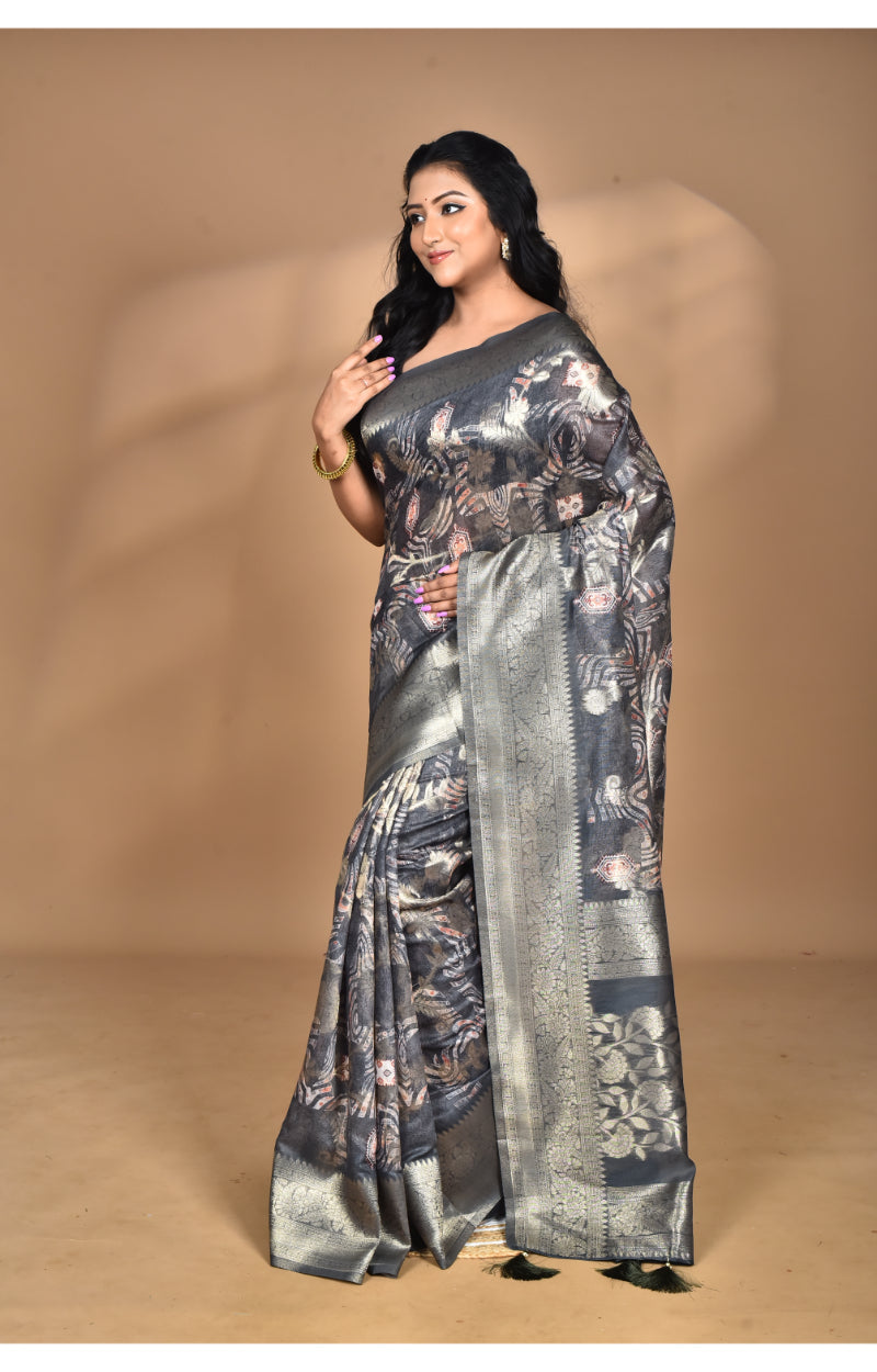 Morchari Women Desgin Linen Silk Saree-Multi | Grocsy