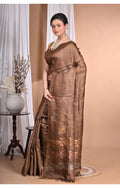 Morchari Pure Tussar Silk Handloom Saree-Coffee Brown | Grocsy