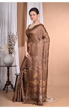 Morchari Pure Tussar Silk Handloom Saree-Coffee Brown | Grocsy