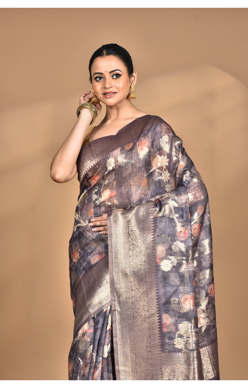 Morchari Women Desgin Linen Silk Saree-Multi | Grocsy