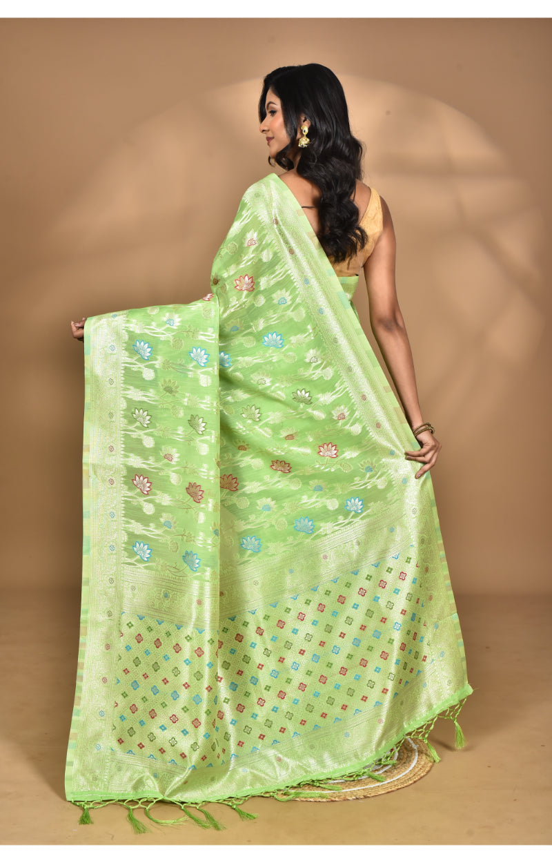 Morchari Women Desgin Chanderi Silk Saree-Green | Grocsy