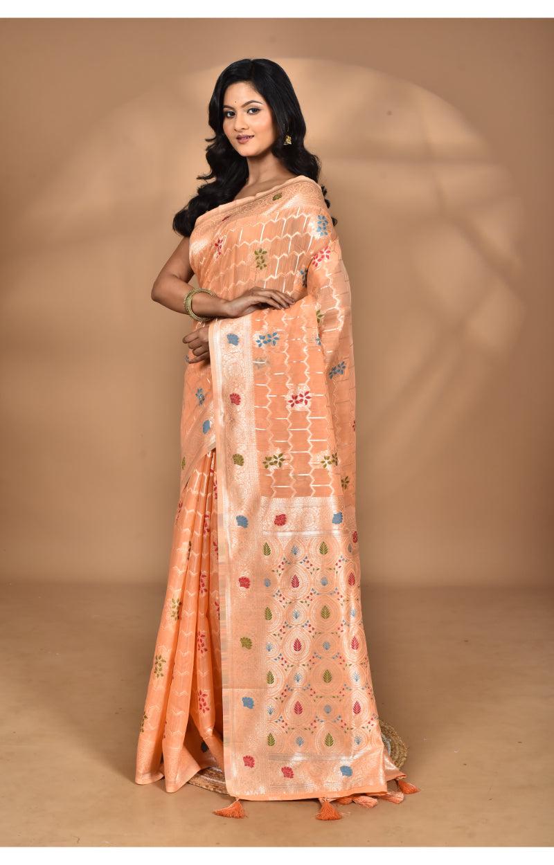 Morchari Women Desgin Chanderi Silk Saree-Peach | Grocsy