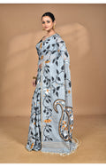Morchari Pure Cotton Dhakai Jamdani Handloom Saree-Grey | Grocsy