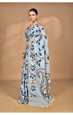 Morchari Pure Cotton Dhakai Jamdani Handloom Saree-Grey | Grocsy