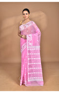 Morchari Pure Cotton Dhakai Jamdani Handloom Saree-Pink | Grocsy