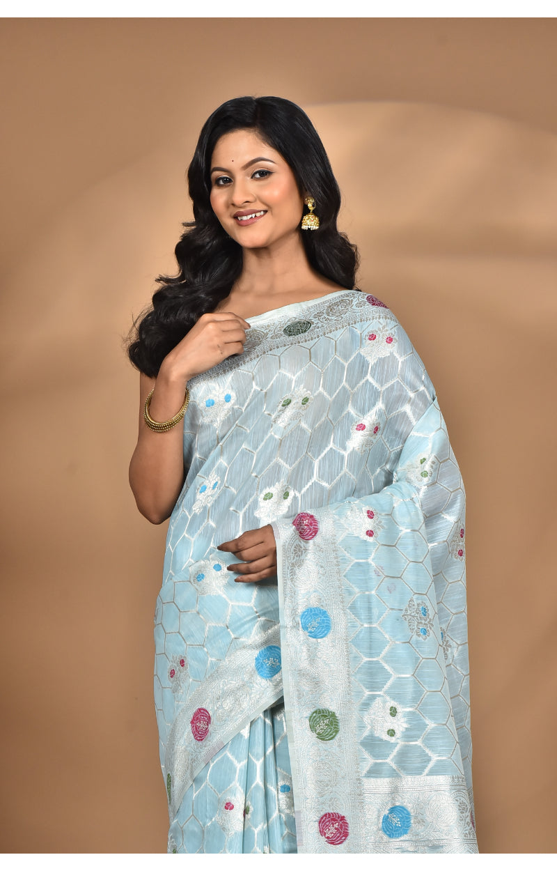 Morchari Women Desgin Chanderi Silk Saree-Blue | Grocsy