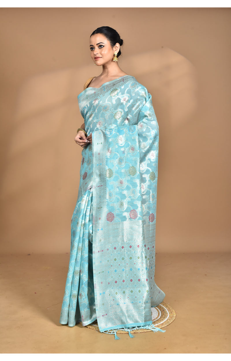 Morchari Women Desgin Chanderi Silk Saree-Blue | Grocsy