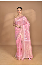 Morchari Banarasi Silk Chanderi Saree-Pink | Grocsy