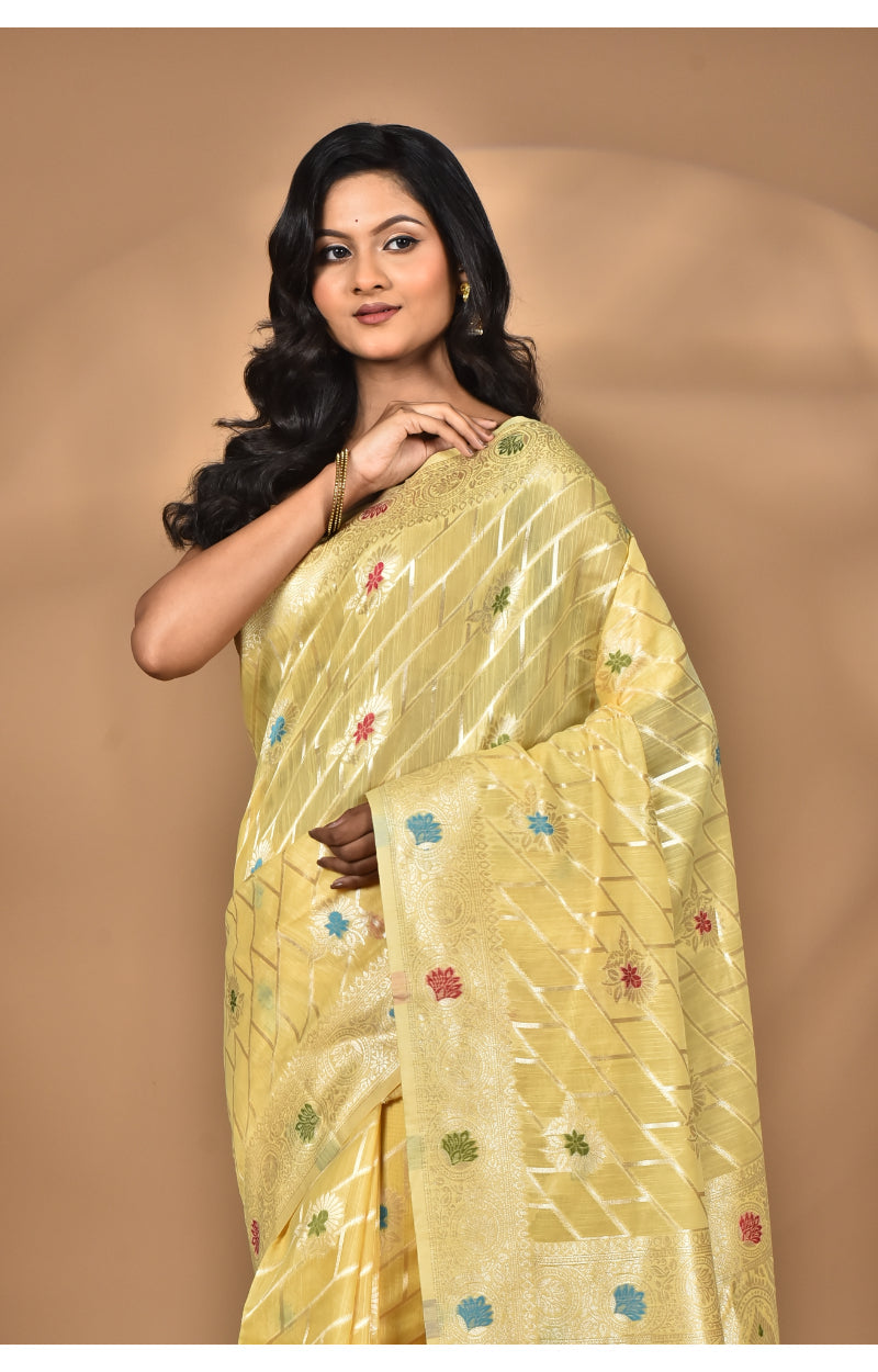 Morchari Women Desgin Chanderi Silk Saree-Yellow | Grocsy