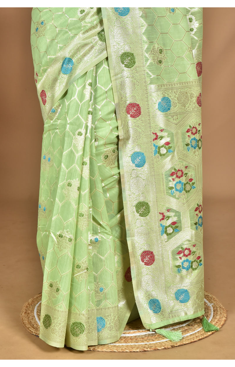 Morchari Women Desgin Chanderi Silk Saree-Green | Grocsy