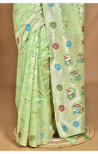 Morchari Women Desgin Chanderi Silk Saree-Green | Grocsy