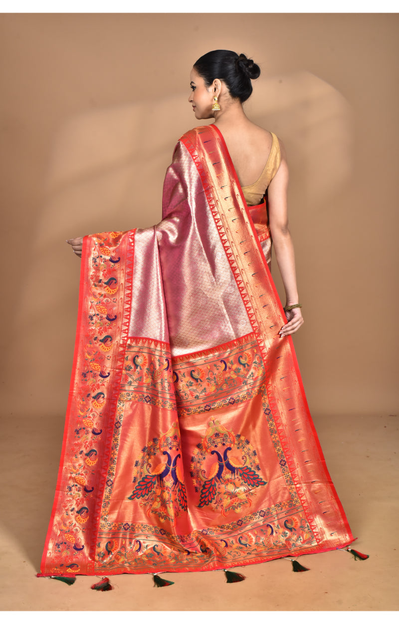 Morchari Women Desgin Banarasi Silk Saree-Pink | Grocsy