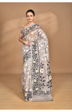 Morchari Pure Cotton Dhakai Jamdani Handloom Saree-Beige | Grocsy