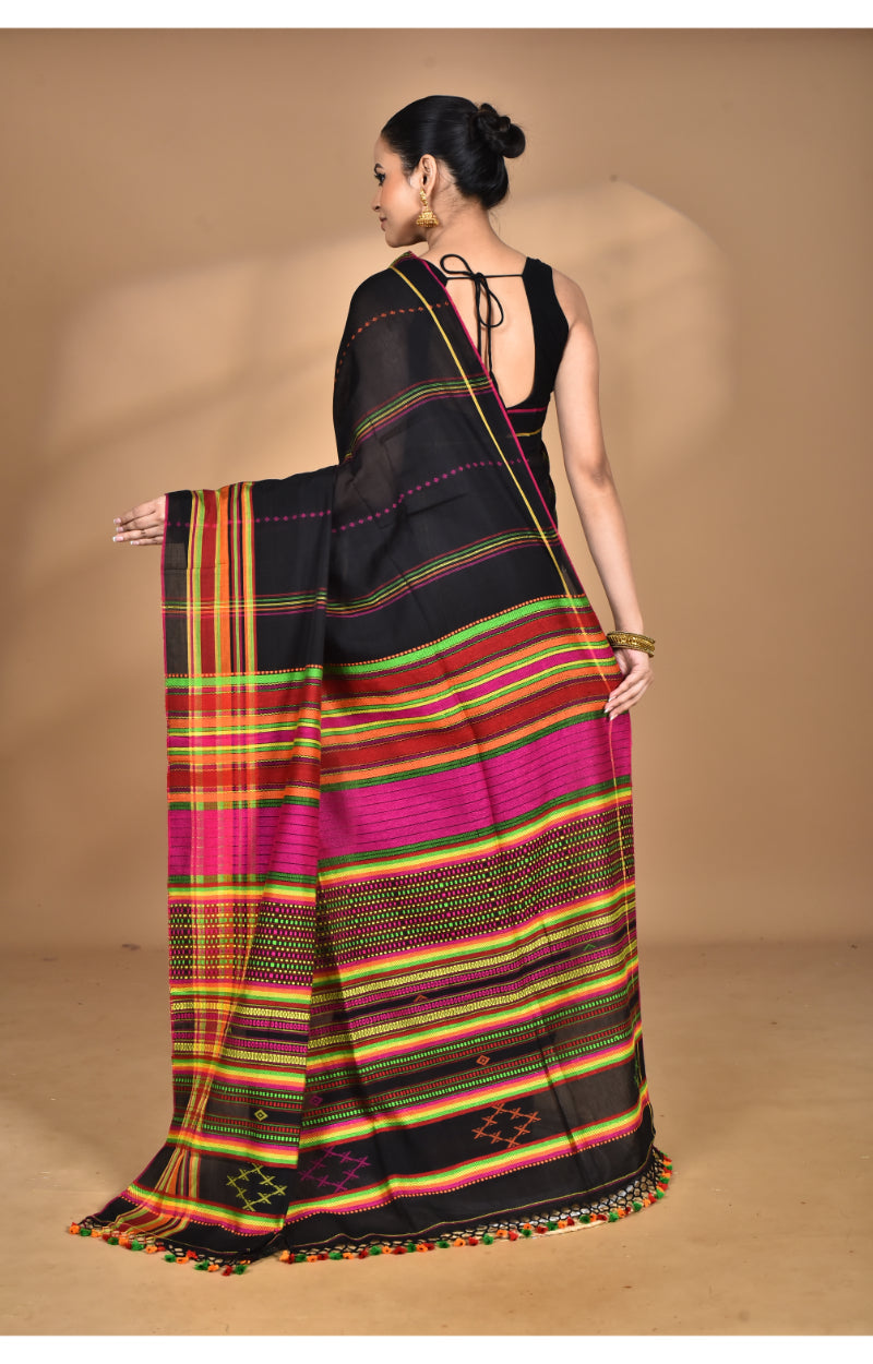 Morchari Pure Cotton Dhakai Jamdani Handloom Saree-Black | Grocsy