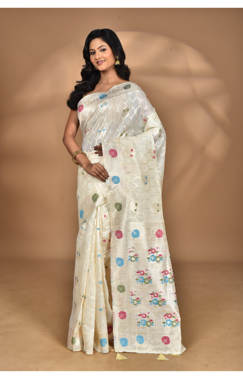 Morchari Women Desgin Chanderi Silk Saree-Cream | Grocsy