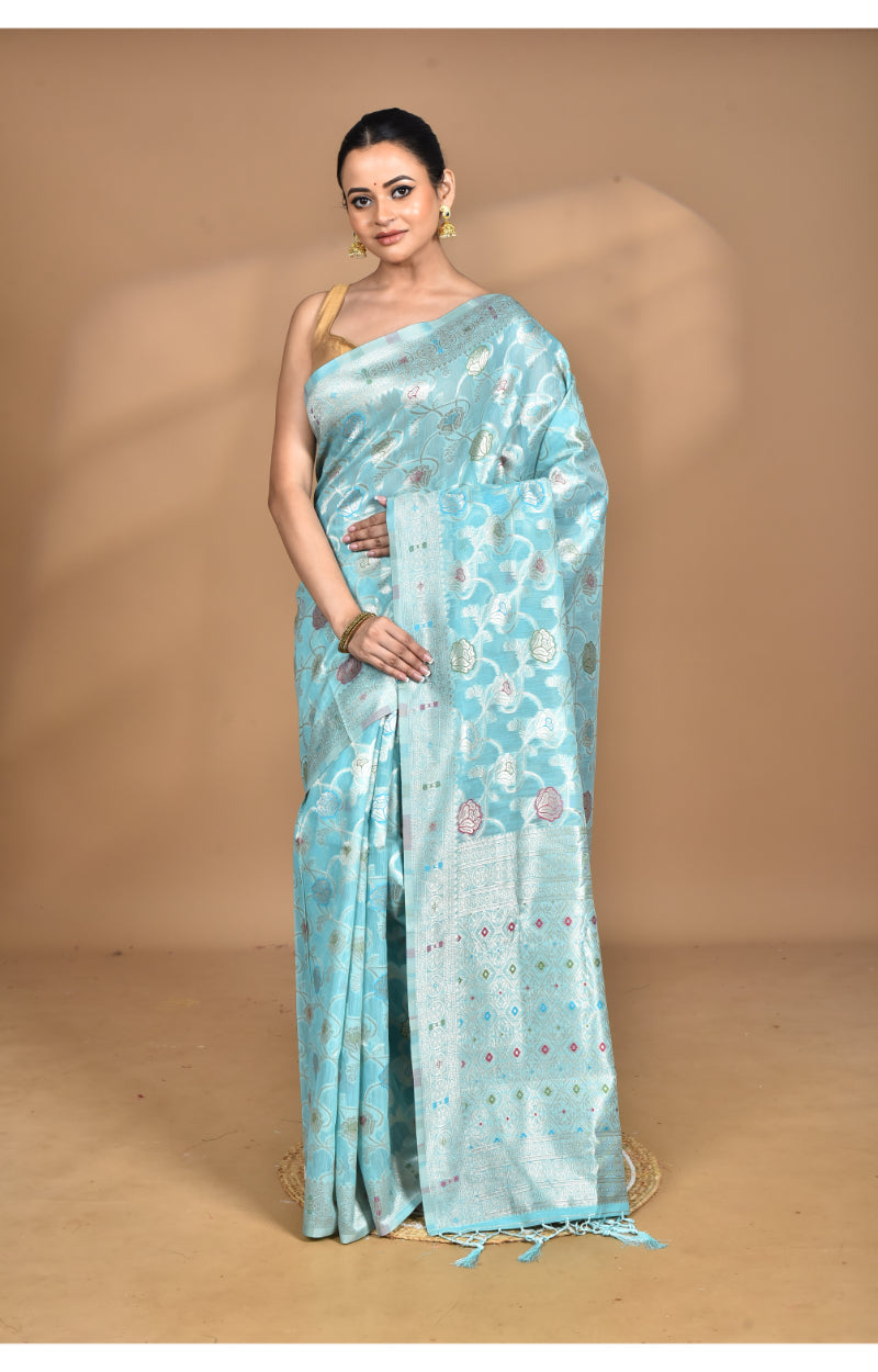 Morchari Women Desgin Chanderi Silk Saree-Blue | Grocsy