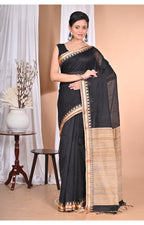 Morchari Pure Cotton Dhakai Jamdani Handloom Saree-Black | Grocsy