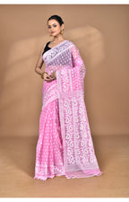 Morchari Pure Cotton Dhakai Jamdani Handloom Saree-Pink | Grocsy