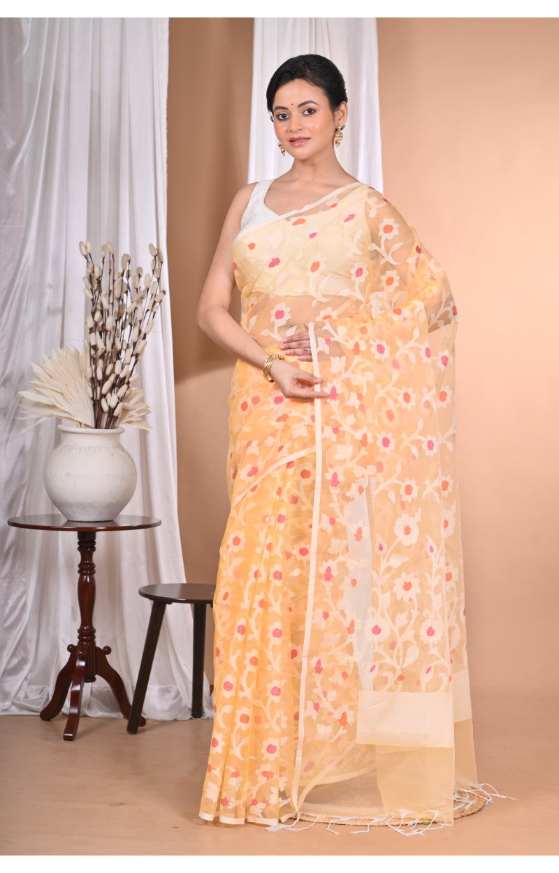 Morchari Heavy Jamdani Saree-Yellow | Grocsy