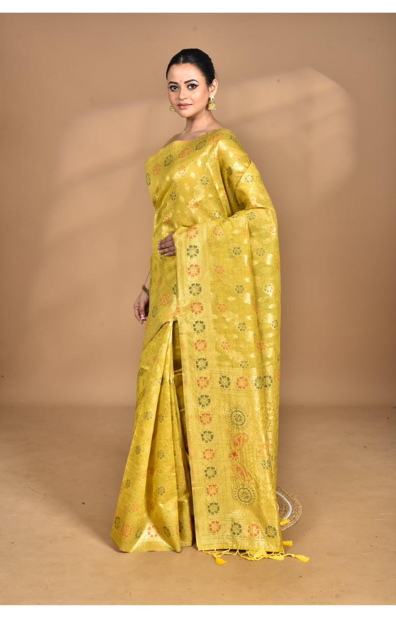 Morchari Banarasi Silk Chanderi Saree-Yellow | Grocsy