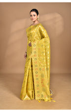 Morchari Banarasi Silk Chanderi Saree-Yellow | Grocsy