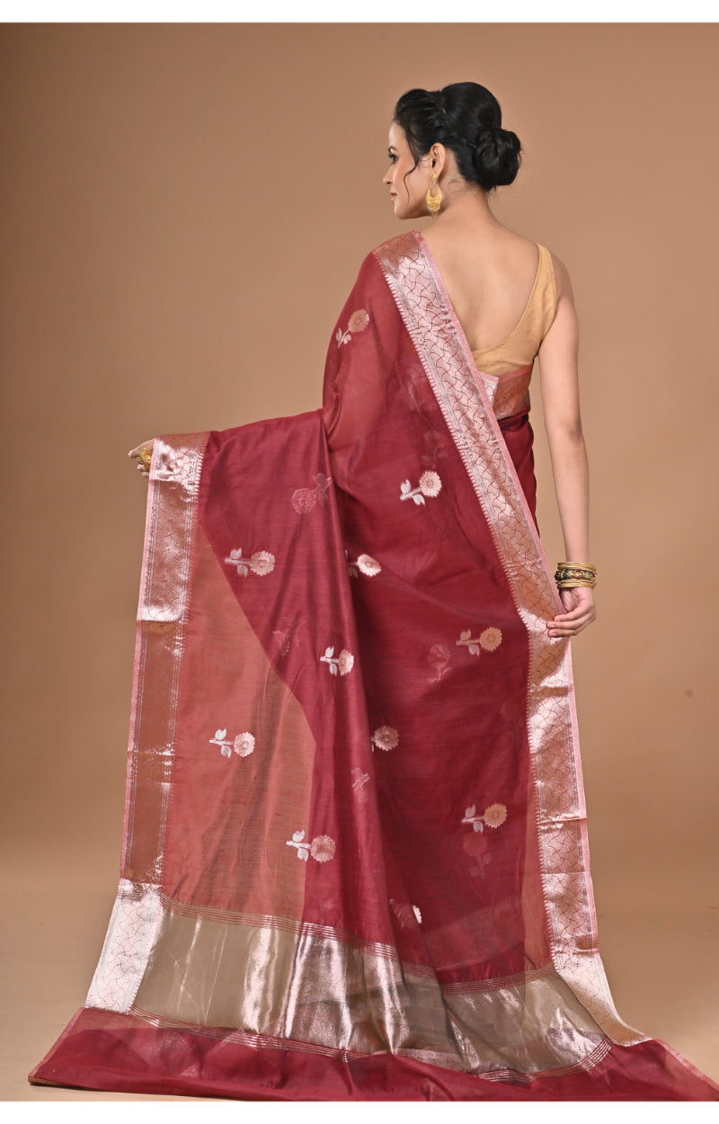 Morchari Heavy Chanderi Silk Saree-Maroon | Grocsy