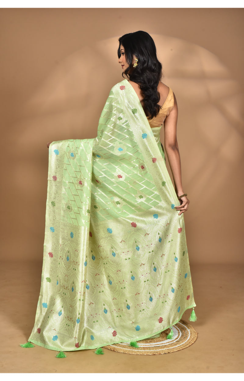 Morchari Women Desgin Chanderi Silk Saree-Green | Grocsy