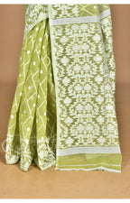 Morchari Pure Cotton Dhakai Jamdani Handloom Saree-Green | Grocsy