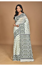 Morchari Pure Cotton Dhakai Jamdani Handloom Saree-Cream | Grocsy