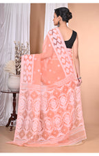 Morchari Pure Cotton Dhakai Jamdani Handloom Saree-Peach | Grocsy