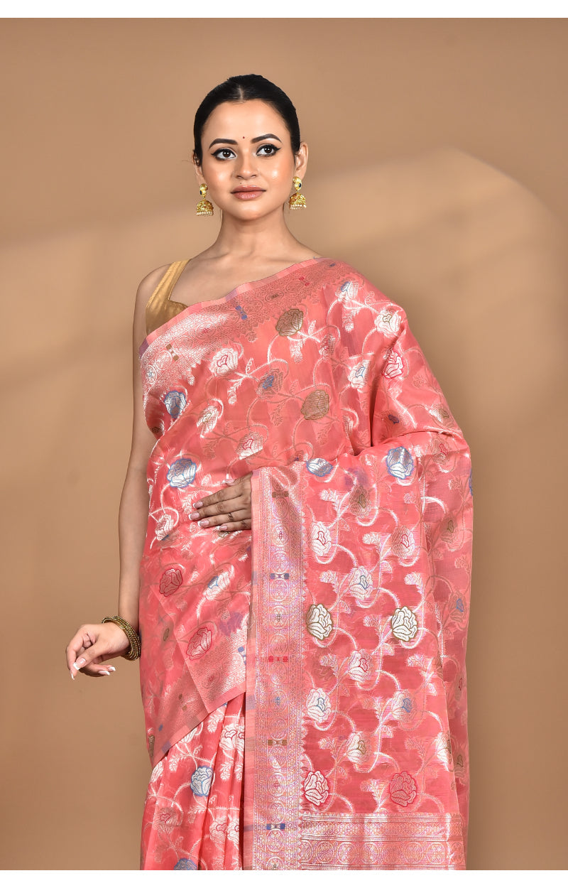 Morchari Women Desgin Chanderi Silk Saree-Peach | Grocsy