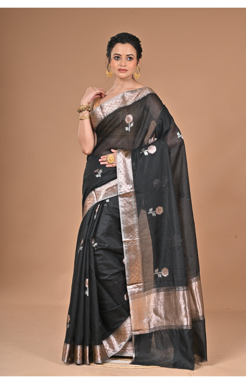 Morchari Heavy Chanderi Silk Saree-Black | Grocsy