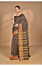Morchari Pure Cotton Dhakai Jamdani Handloom Saree-Coffee Brown | Grocsy