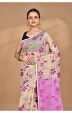 Morchari Pure Cotton Dhakai Jamdani Handloom Saree-Beige | Grocsy
