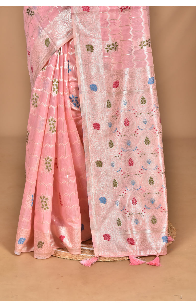 Morchari Women Desgin Chanderi Silk Saree-Pink | Grocsy