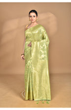 Morchari Banarasi Silk Chanderi Saree-Green | Grocsy