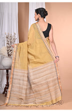 Morchari Pure Cotton Dhakai Jamdani Handloom Saree-Light Golden | Grocsy