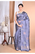 Morchari Pure Tussar Silk Handloom Saree-Grey | Grocsy