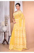 Morchari Pure Cotton Dhakai Jamdani Handloom Saree-Yellow | Grocsy