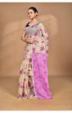 Morchari Pure Cotton Dhakai Jamdani Handloom Saree-Beige | Grocsy