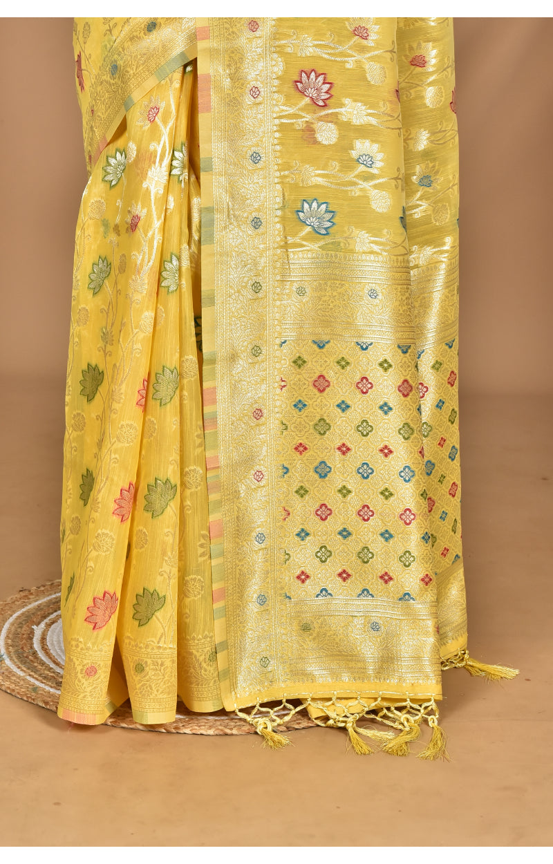 Morchari Women Desgin Chanderi Silk Saree-Yellow | Grocsy