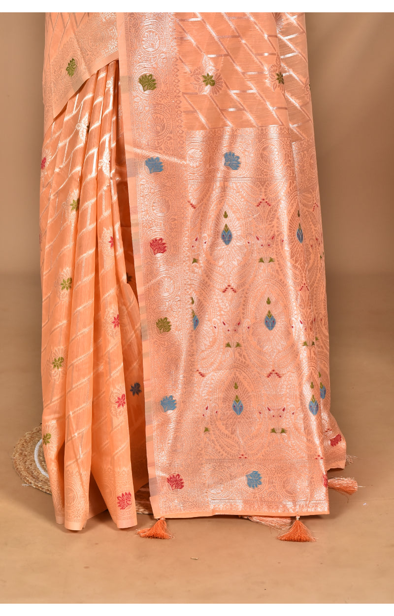Morchari Women Desgin Chanderi Silk Saree-Peach | Grocsy